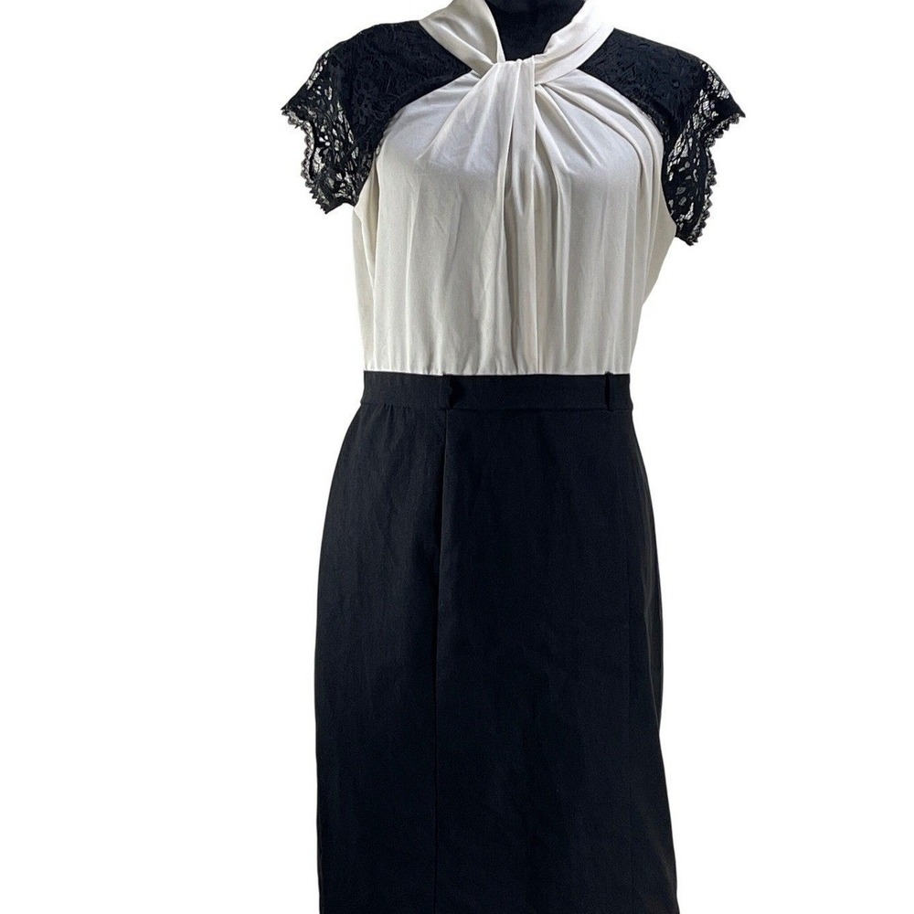 Bisou Bisou Michele Bohbot Lace‎ Sleeve Colorblock Sheath Dress romantic dark